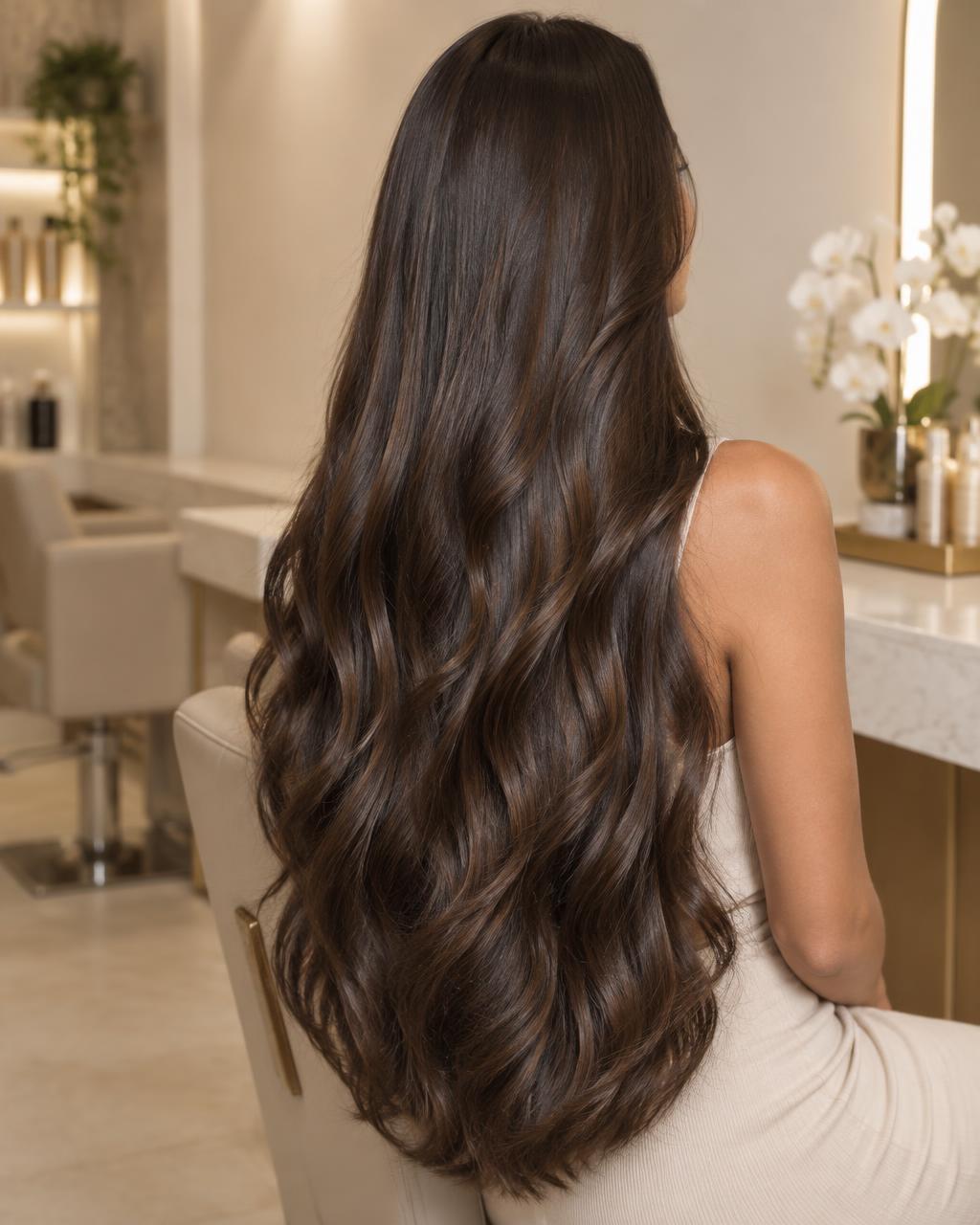 Imagem ilustrativa de cabelo longo, volumoso e com acabamento natural